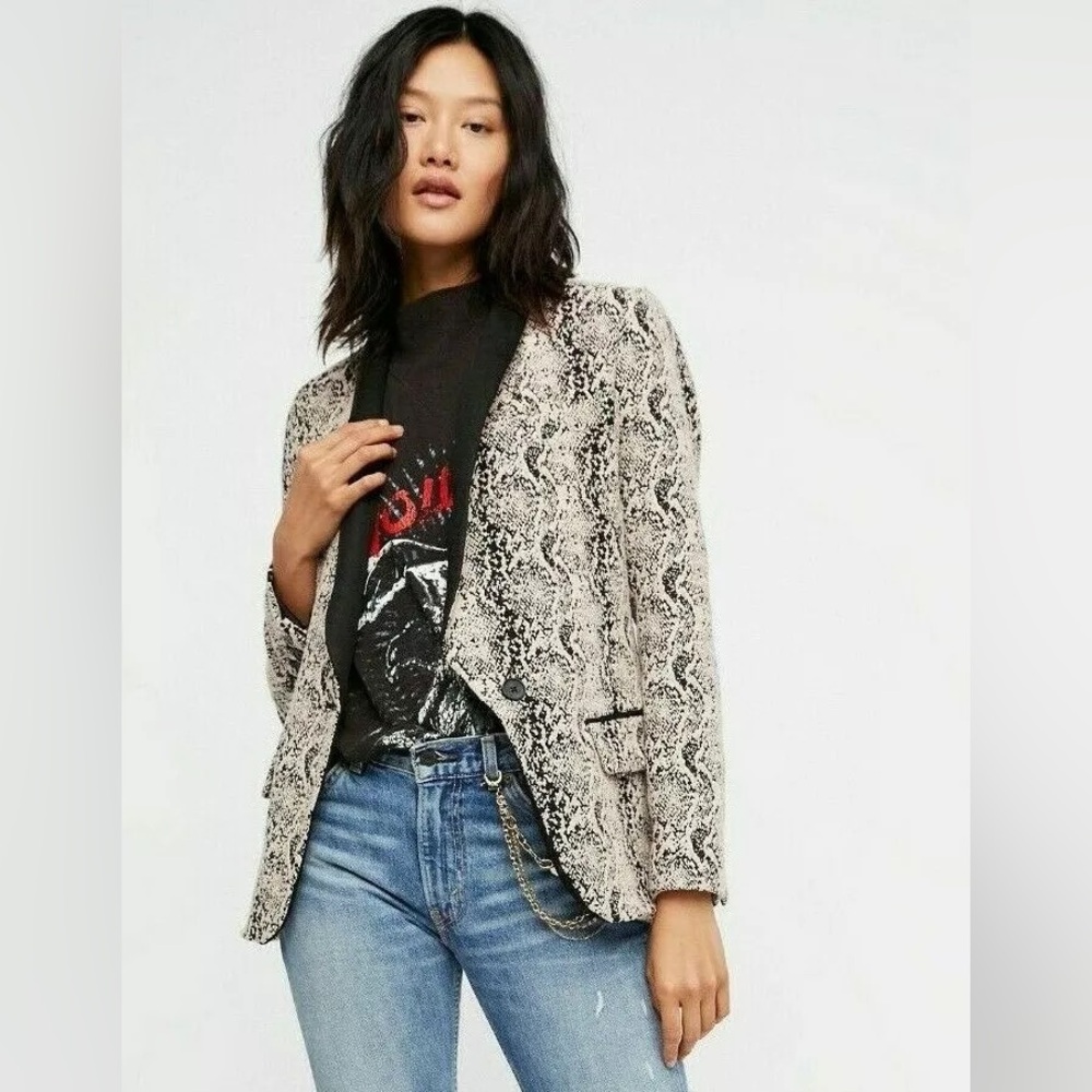 Free People Modern Fem Blazer in black and tan pattern- XS